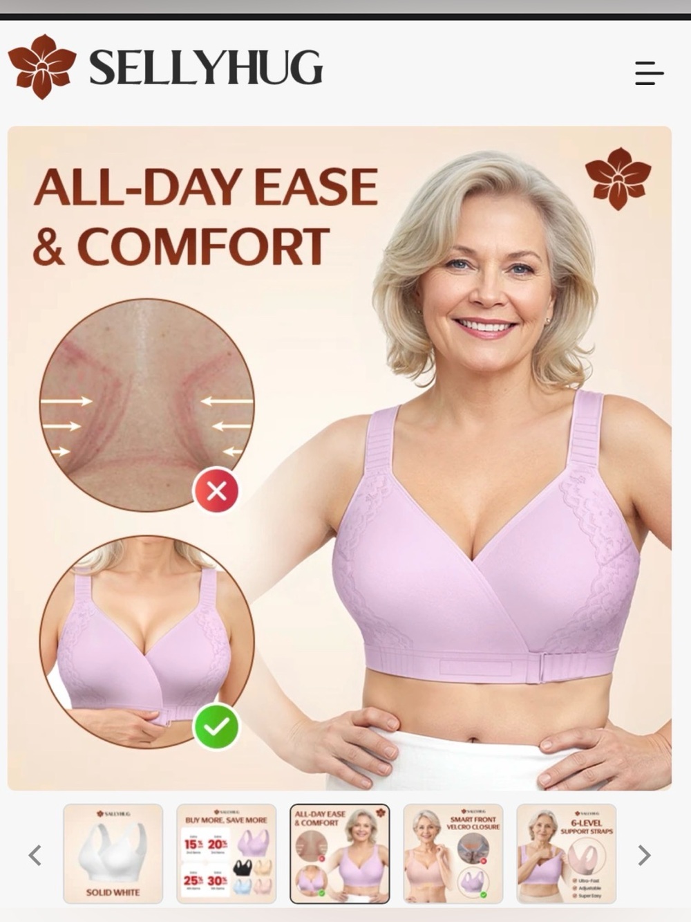 Soft SallyHug Ultimate Comfort Front-Wrap Bra, Nude Wireless Support 2XL - Picture 7 of 7